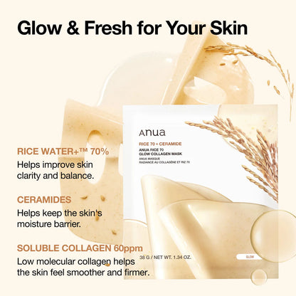 Anua Rice 70 Glow Collagen Mask 4EA