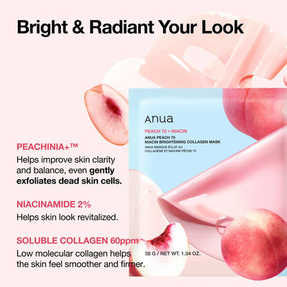 Anua Peach 70 Niacin Brightening Collagen Mask 4EA